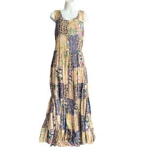Vtg HERSTYLE Boho Patchwork Maxi Dress Size L Multicolor Cottagecore Sleeveless